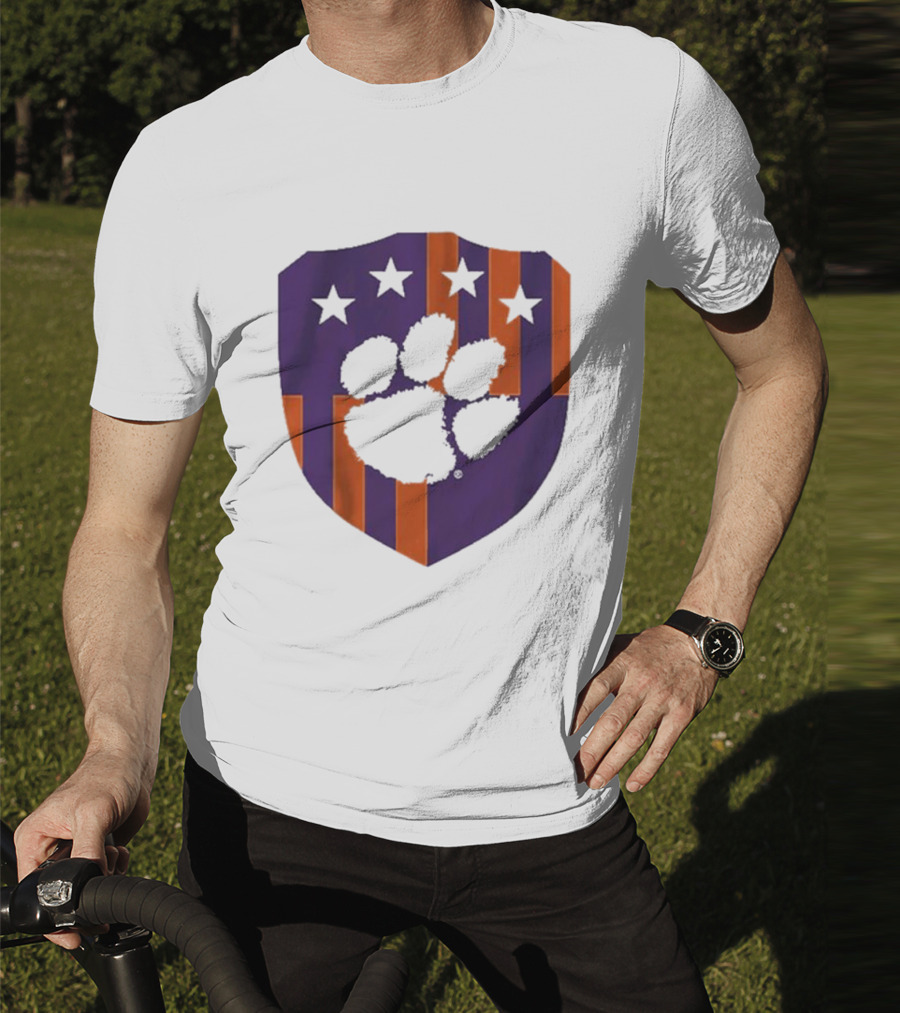 Clemson United Paw Print Shield With Four Stars Orange And Purple T-Shirt