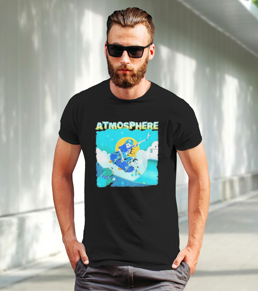 ATMOSPHERE Skateboarding Skeleton Dog Ramp Peace Sign T-Shirt