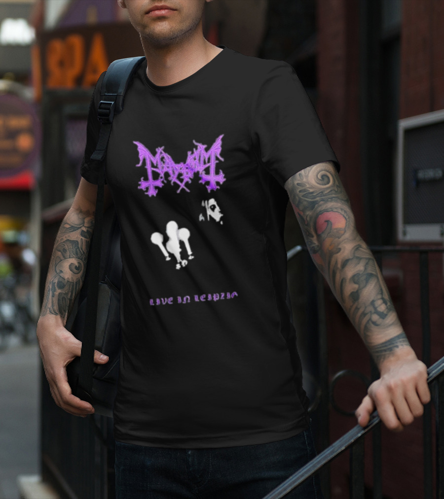 Mayhem Live In Leipzig Gothic Logo And Abstract Figure T-Shirt