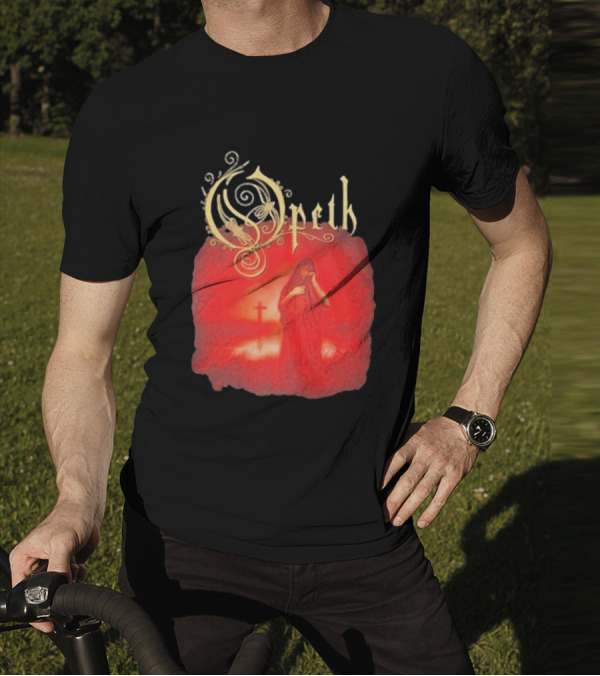 Opeth Still Life Gothic Red Cloaked Figure And Cross T-Shirt