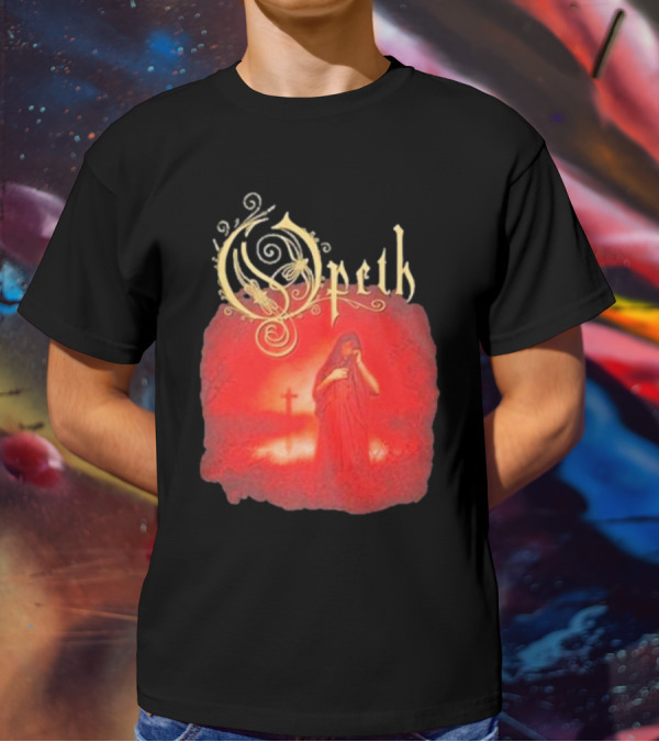 Opeth Still Life Gothic Red Cloaked Figure And Cross T-Shirt
