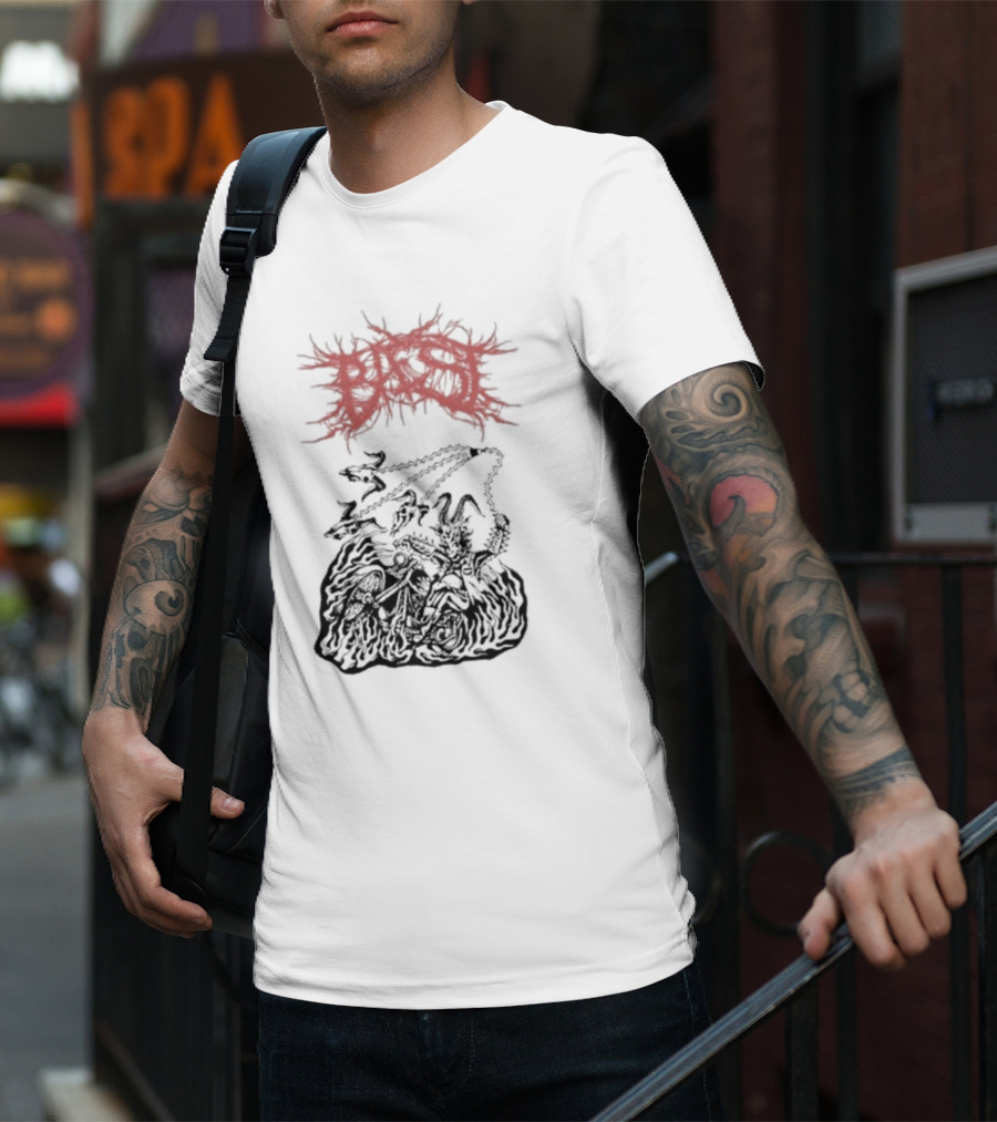 BAEST Biker Goat Rider Chains And Flames T-Shirt