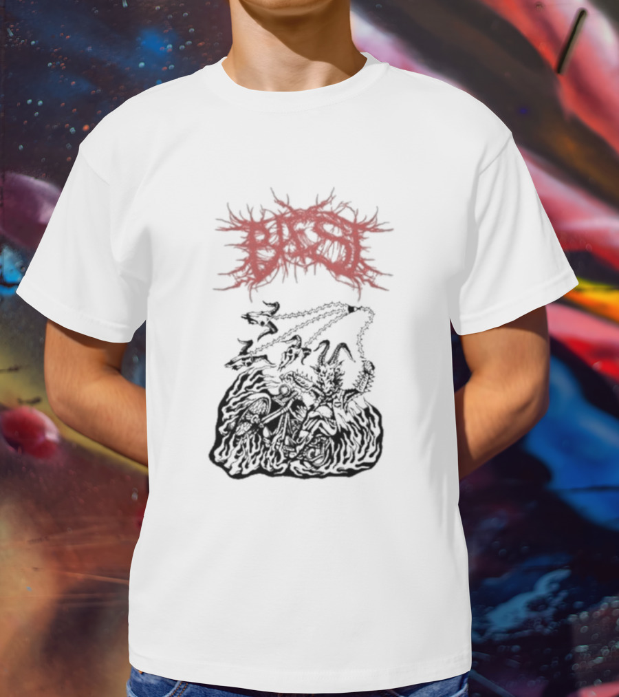 BAEST Biker Goat Rider Chains And Flames T-Shirt