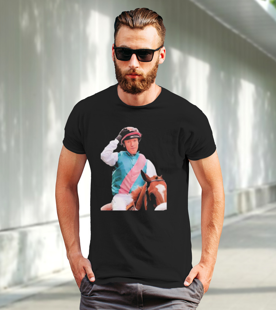 Frankie Dettori Cartoon Jockey Horse Racing Themed Image T-Shirt