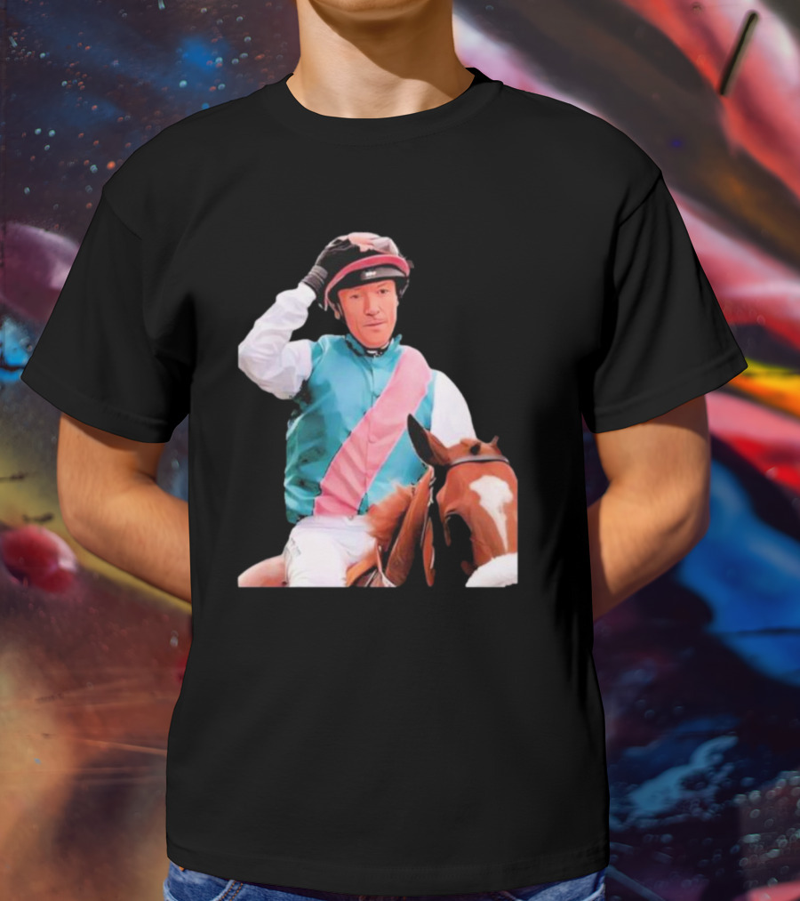 Frankie Dettori Cartoon Jockey Horse Racing Themed Image T-Shirt