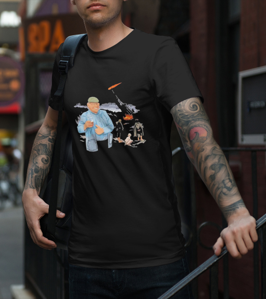 Dibnah Versus Sauron Gandalf, Hobbits, And Industrial Chimney In Middle-earth Scene T-Shirt