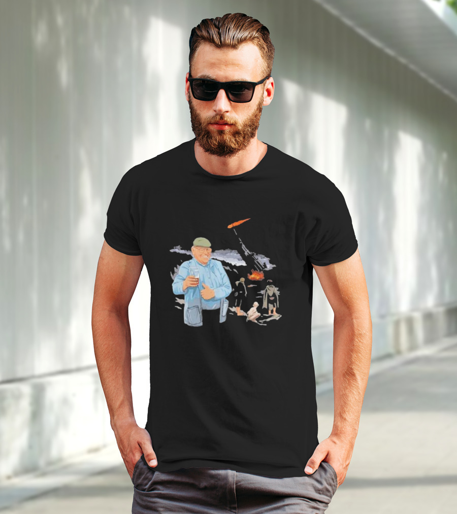 Dibnah Versus Sauron Gandalf, Hobbits, And Industrial Chimney In Middle-earth Scene T-Shirt