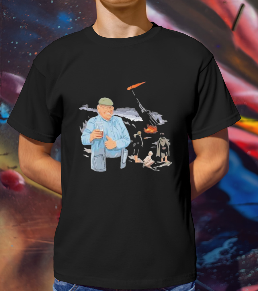 Dibnah Versus Sauron Gandalf, Hobbits, And Industrial Chimney In Middle-earth Scene T-Shirt