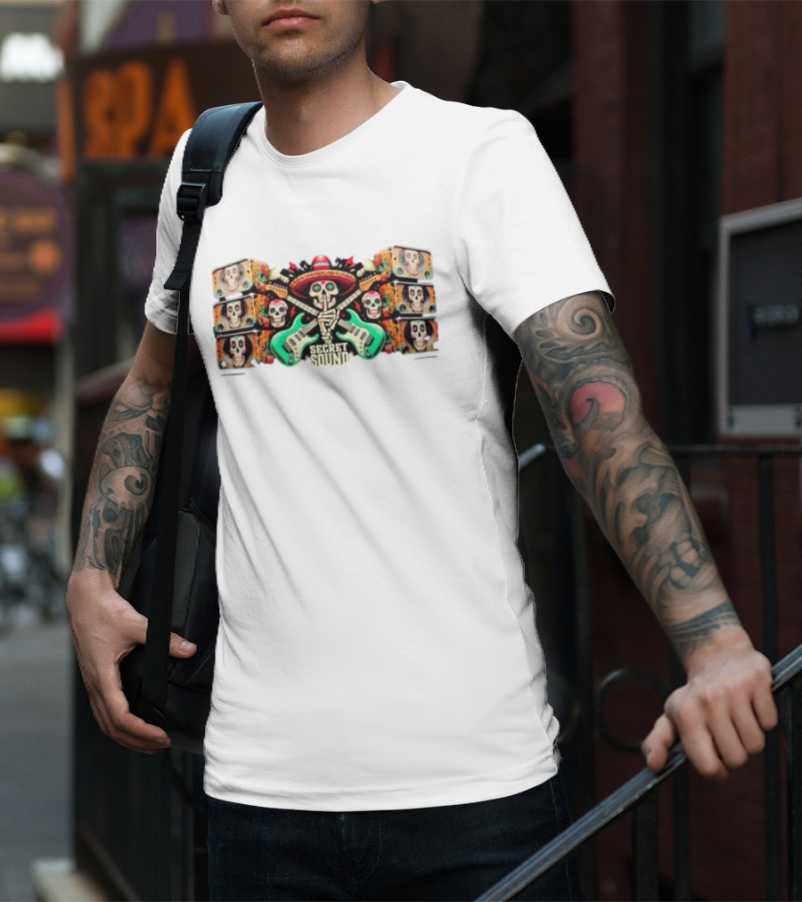 Secret Sound Skull Sombrero Guitars And Speakers T-Shirt