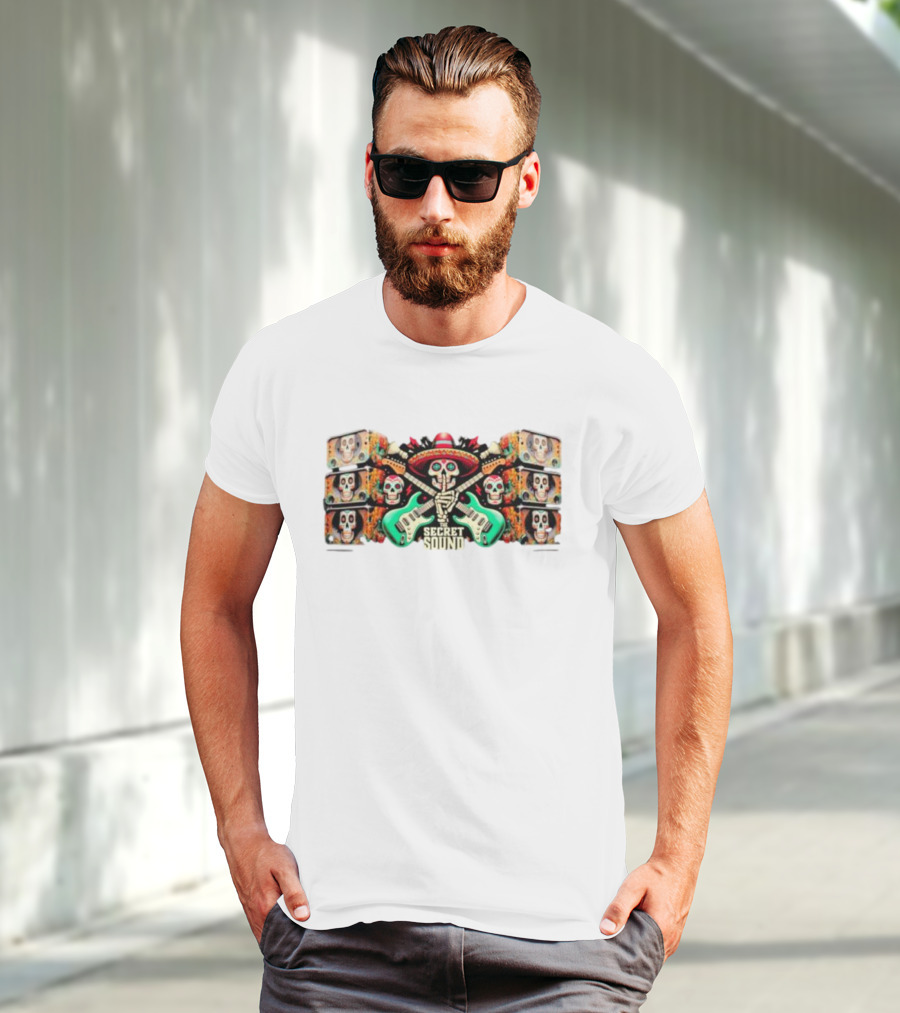Secret Sound Skull Sombrero Guitars And Speakers T-Shirt