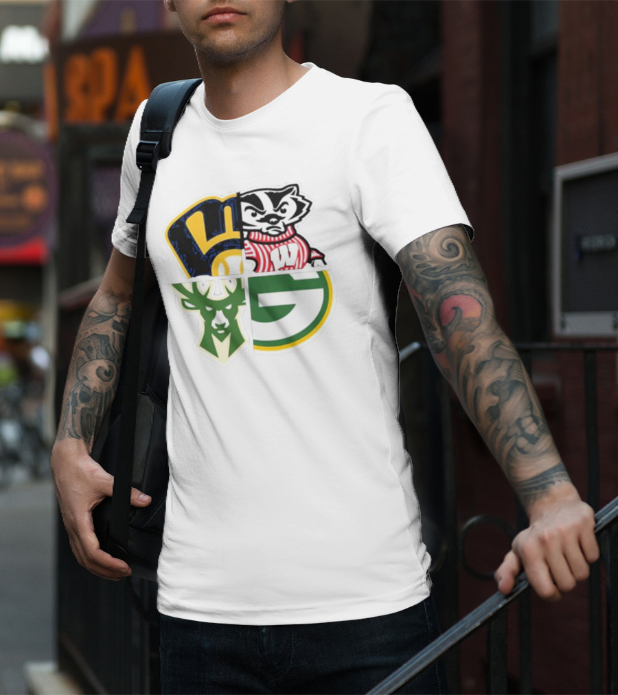 Milwaukee Brewers Packers Badgers Bucks Wisconsin Sports Quad T-Shirt