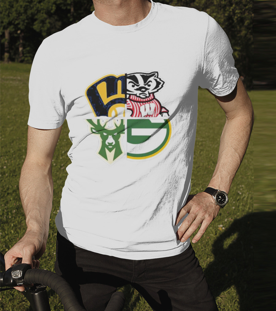 Milwaukee Brewers Packers Badgers Bucks Wisconsin Sports Quad T-Shirt