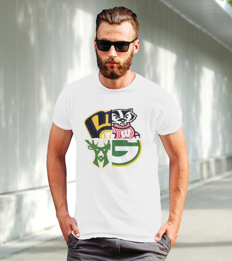 Milwaukee Brewers Packers Badgers Bucks Wisconsin Sports Quad T-Shirt