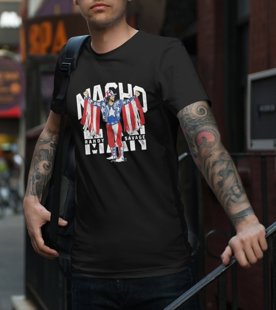 Macho Man Randy Savage Stars And Stripes 500 Level Patriotic Pose T-Shirt