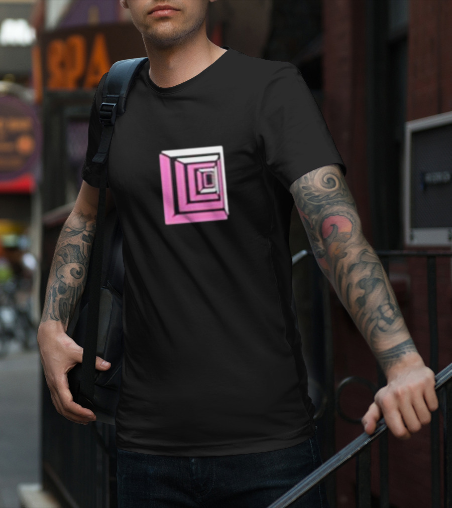 Shoplucid Pink Geometric Square Optical Illusion T-Shirt