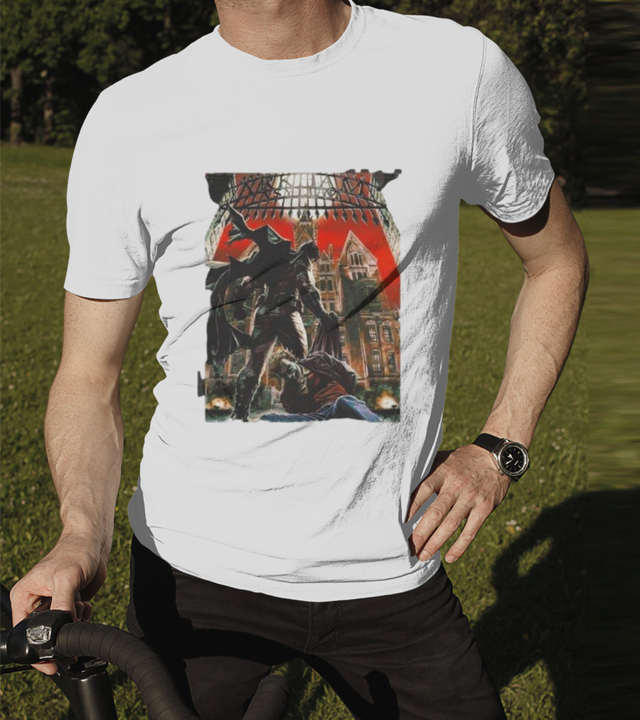 Batman Arkham Asylum Gothic Gate Dynamic Red Background Scene T-Shirt