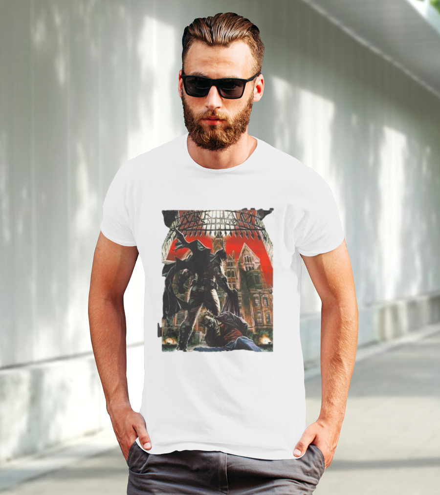 Batman Arkham Asylum Gothic Gate Dynamic Red Background Scene T-Shirt