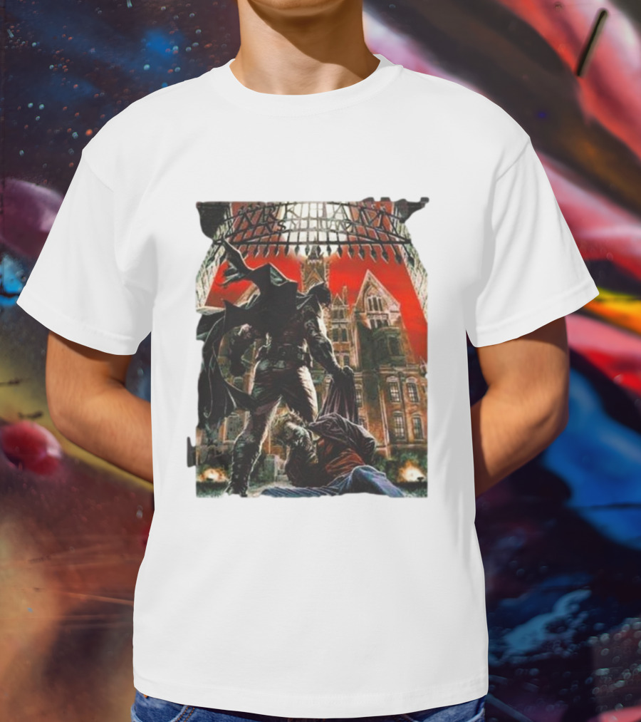 Batman Arkham Asylum Gothic Gate Dynamic Red Background Scene T-Shirt