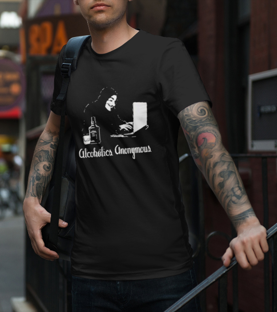 Alcoholics Anonymous Guy Fawkes Mask Hacker With Laptop T-Shirt