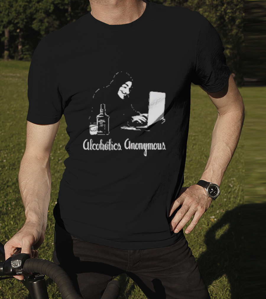 Alcoholics Anonymous Guy Fawkes Mask Hacker With Laptop T-Shirt