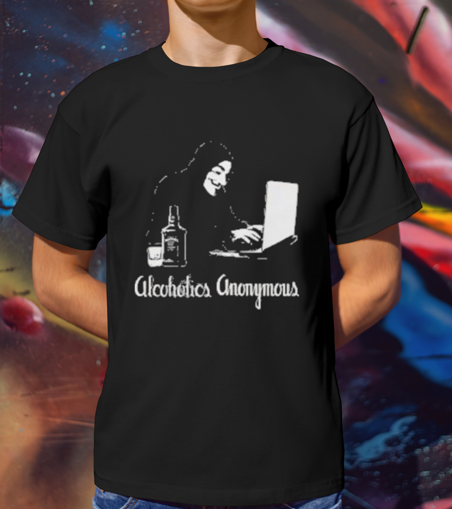 Alcoholics Anonymous Guy Fawkes Mask Hacker With Laptop T-Shirt