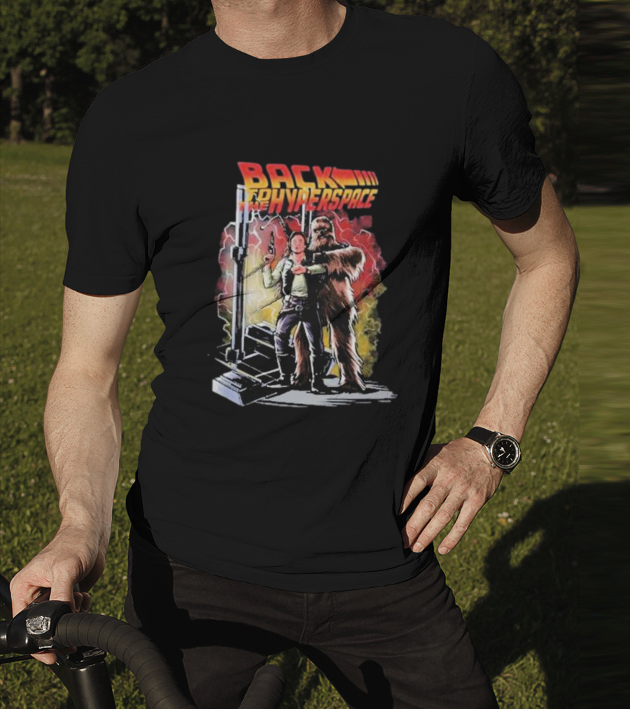 BACK TO THE HYPERSPACE Han Solo Chewbacca Crossover Retro Sci-Fi Adventure T-Shirt