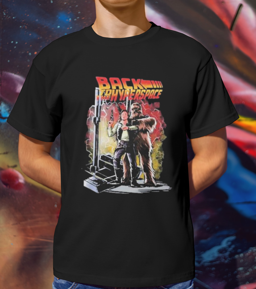 BACK TO THE HYPERSPACE Han Solo Chewbacca Crossover Retro Sci-Fi Adventure T-Shirt