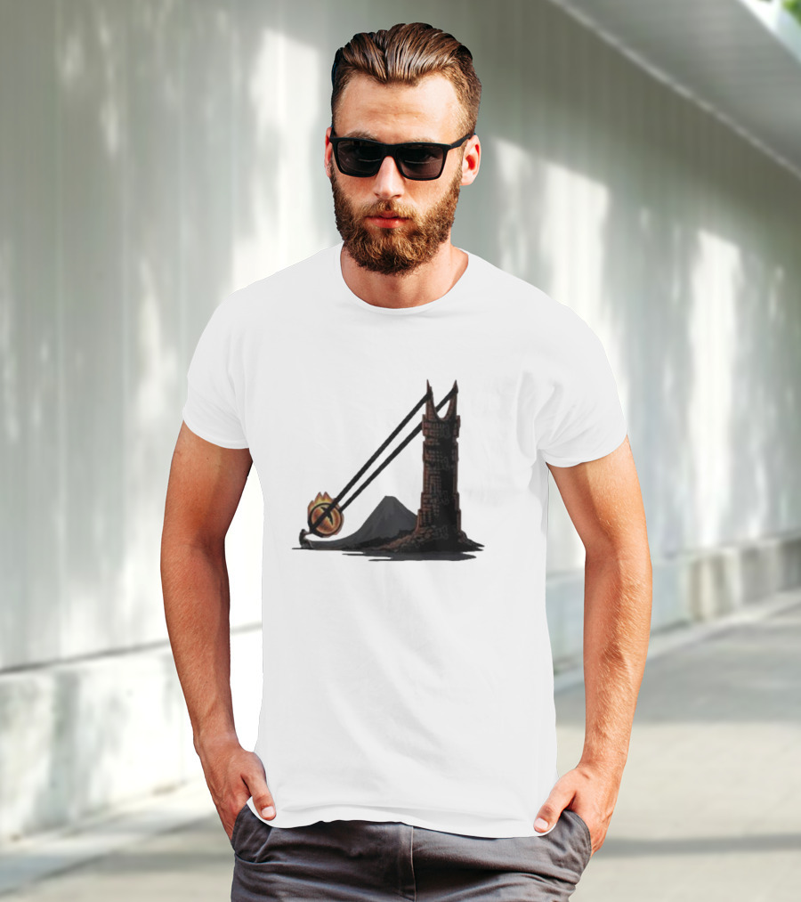 Dark Slingshot Eye Tower With Mountain In Background T-Shirt