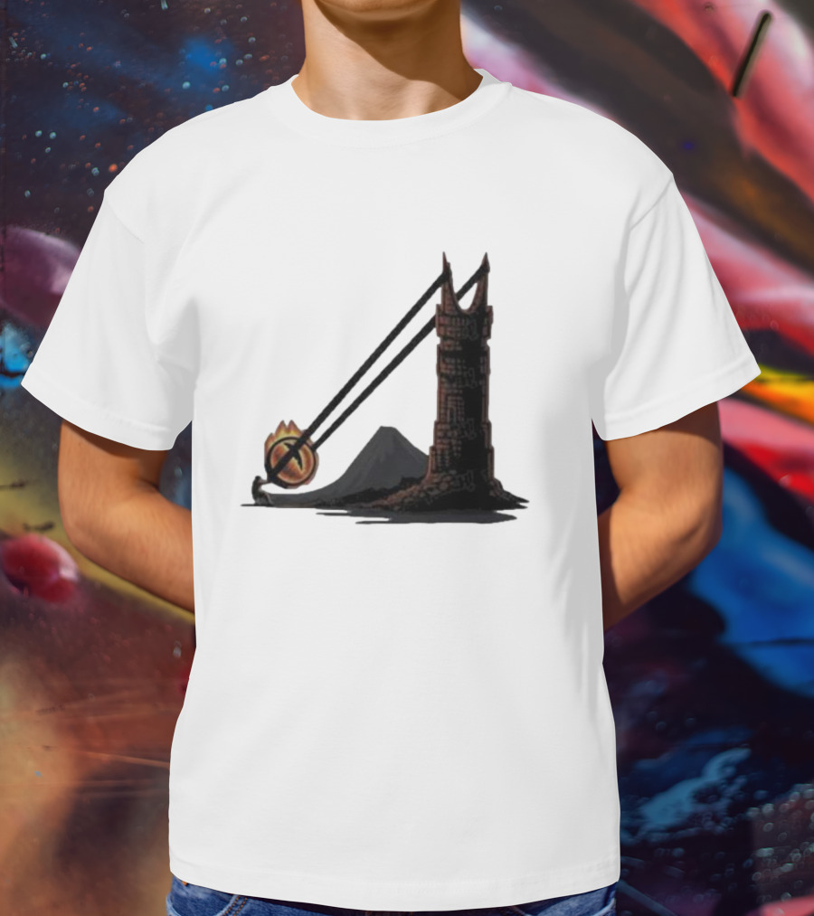 Dark Slingshot Eye Tower With Mountain In Background T-Shirt