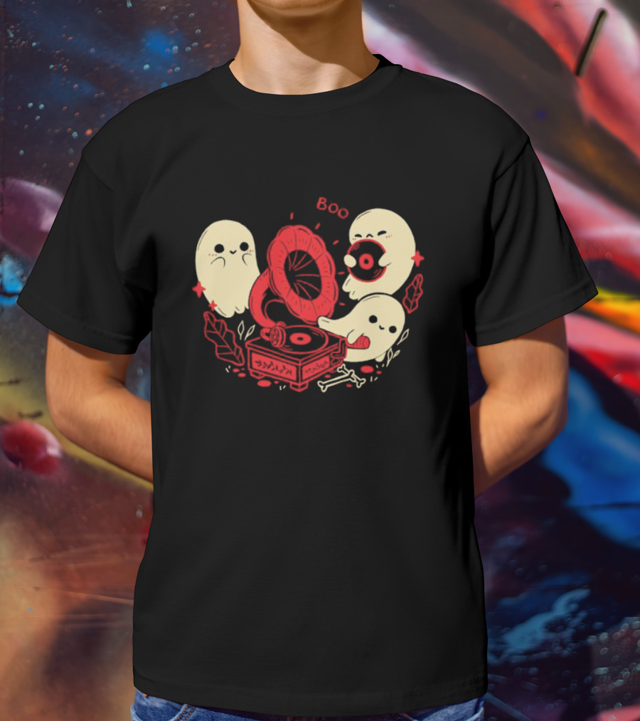 Boo Cute Gramophone Record Spooky Ghosts T-Shirt