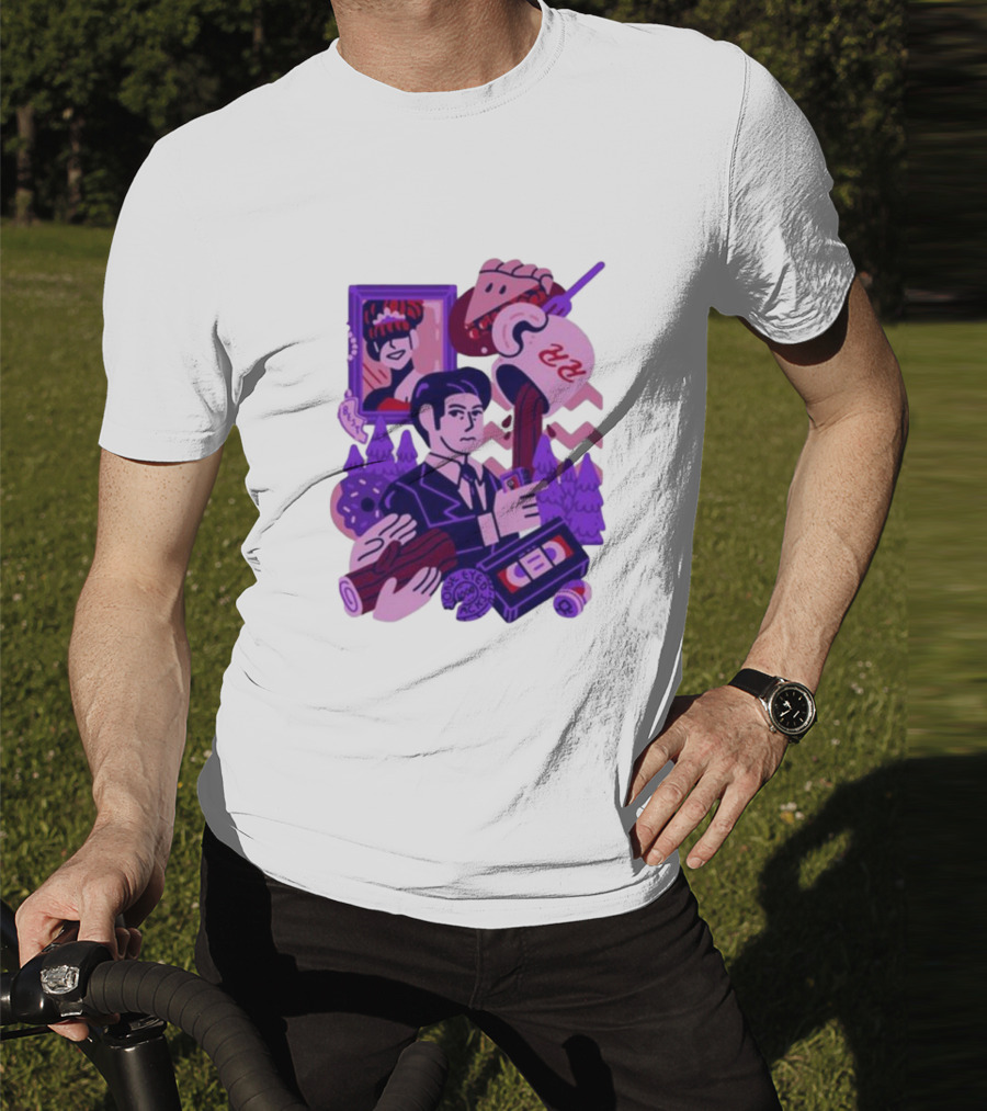Theyetee Meanwhile Twin Peaks Agent Cooper Coffee Donuts Log VCR T-Shirt