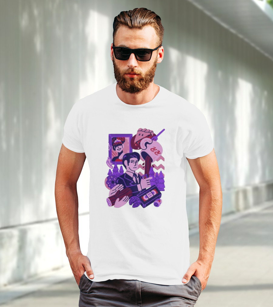Theyetee Meanwhile Twin Peaks Agent Cooper Coffee Donuts Log VCR T-Shirt