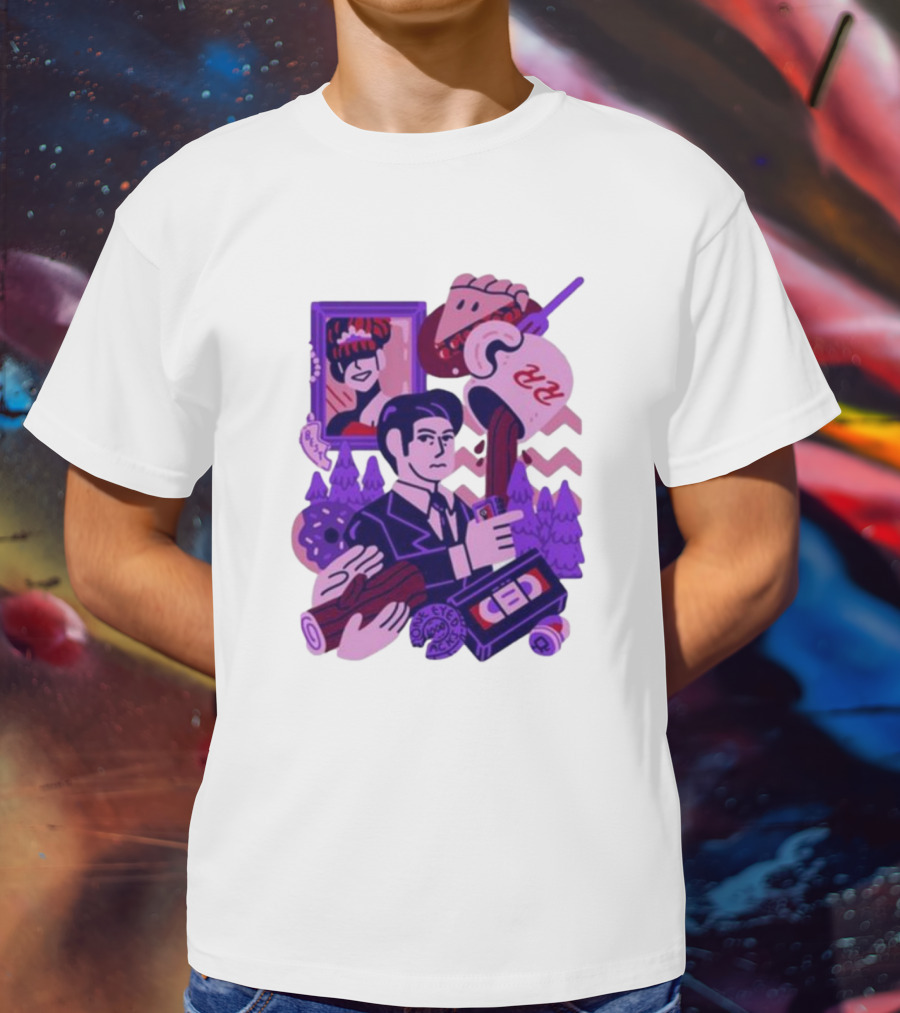 Theyetee Meanwhile Twin Peaks Agent Cooper Coffee Donuts Log VCR T-Shirt