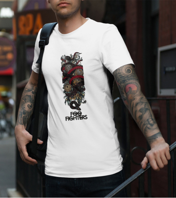Foo Fighters Floral And Snake Imagery Dark T-Shirt