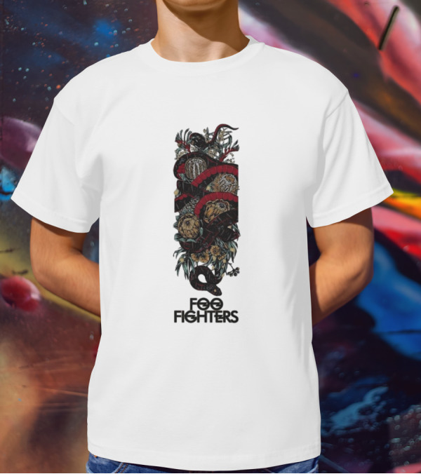 Foo Fighters Floral And Snake Imagery Dark T-Shirt