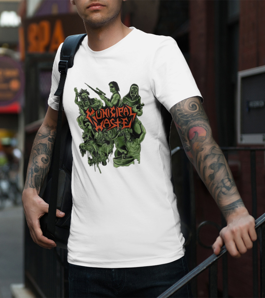 Municipal Waste Zombie Collage With Gas Masks And Weapons T-Shirt