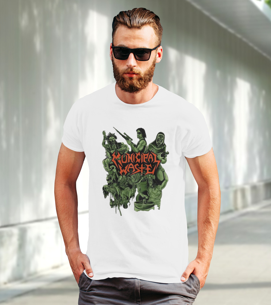 Municipal Waste Zombie Collage With Gas Masks And Weapons T-Shirt