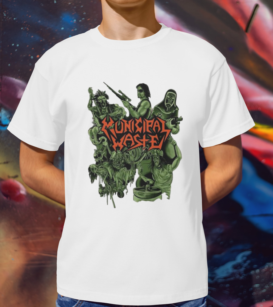 Municipal Waste Zombie Collage With Gas Masks And Weapons T-Shirt