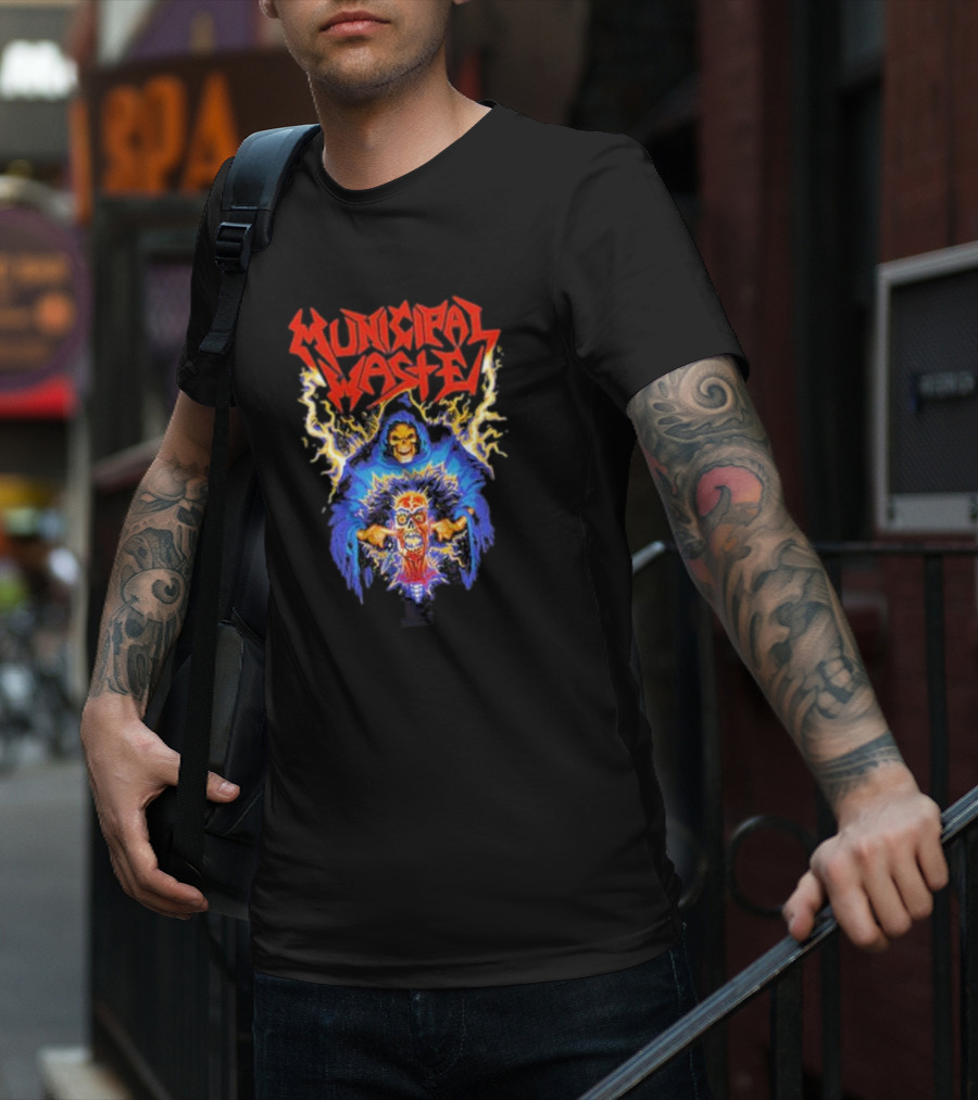 Municipal Waste Wet Willy Grim Reaper Electric Skull T-Shirt