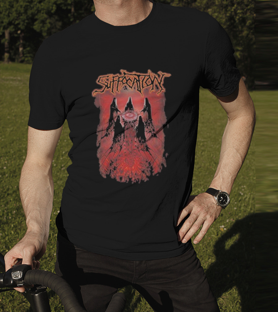 Suffocation Blood Oath Album Art Fiery Red Mountains And Eye T-Shirt