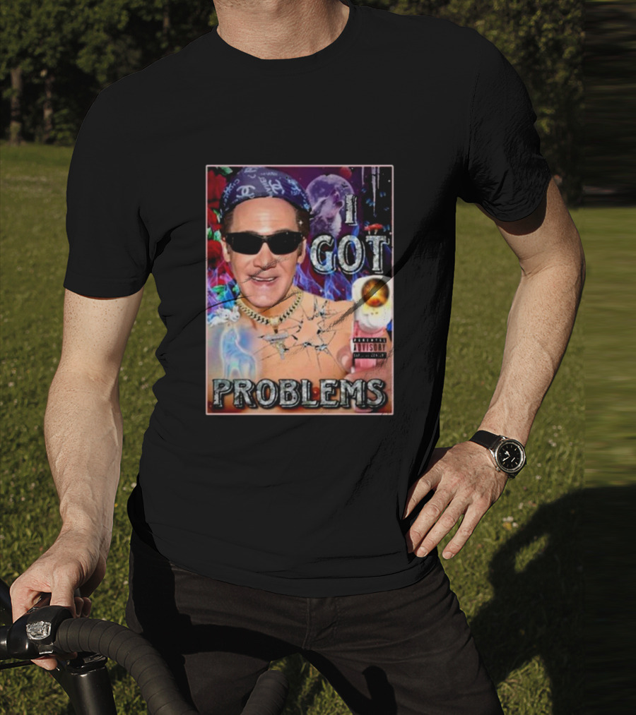 The Jersey Outlaw I Got Problems Colorful Portrait With Sunglasses And Explosive Background T-Shirt