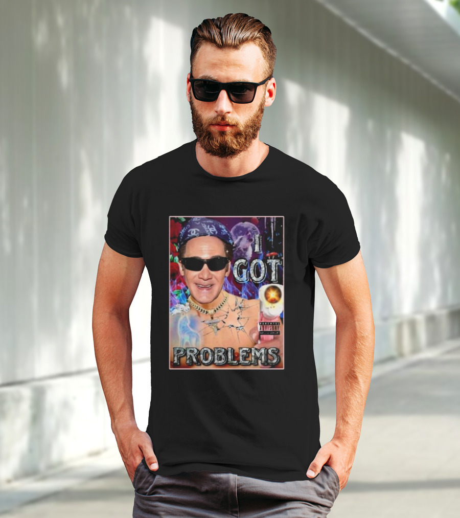 The Jersey Outlaw I Got Problems Colorful Portrait With Sunglasses And Explosive Background T-Shirt
