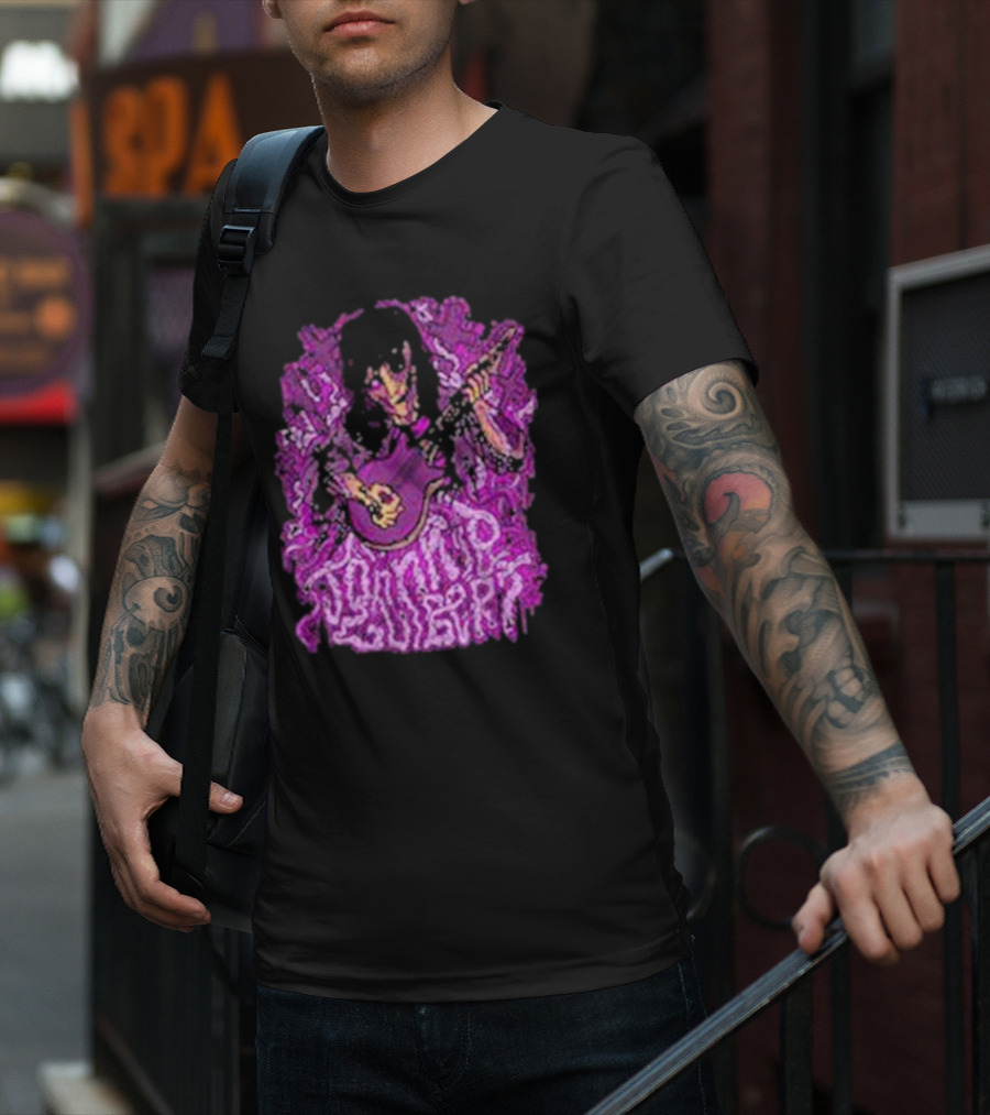 Zombie Johnnie Guilbert Playing Guitar With Purple Background T-Shirt