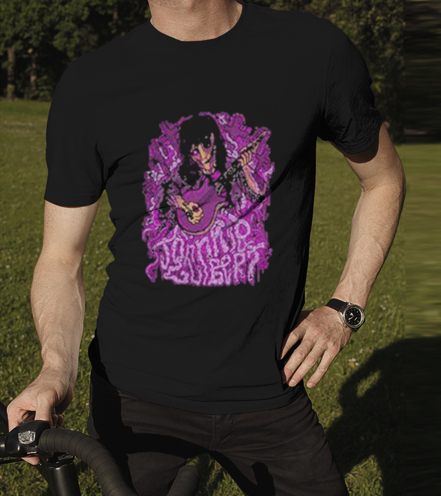 Zombie Johnnie Guilbert Playing Guitar With Purple Background T-Shirt