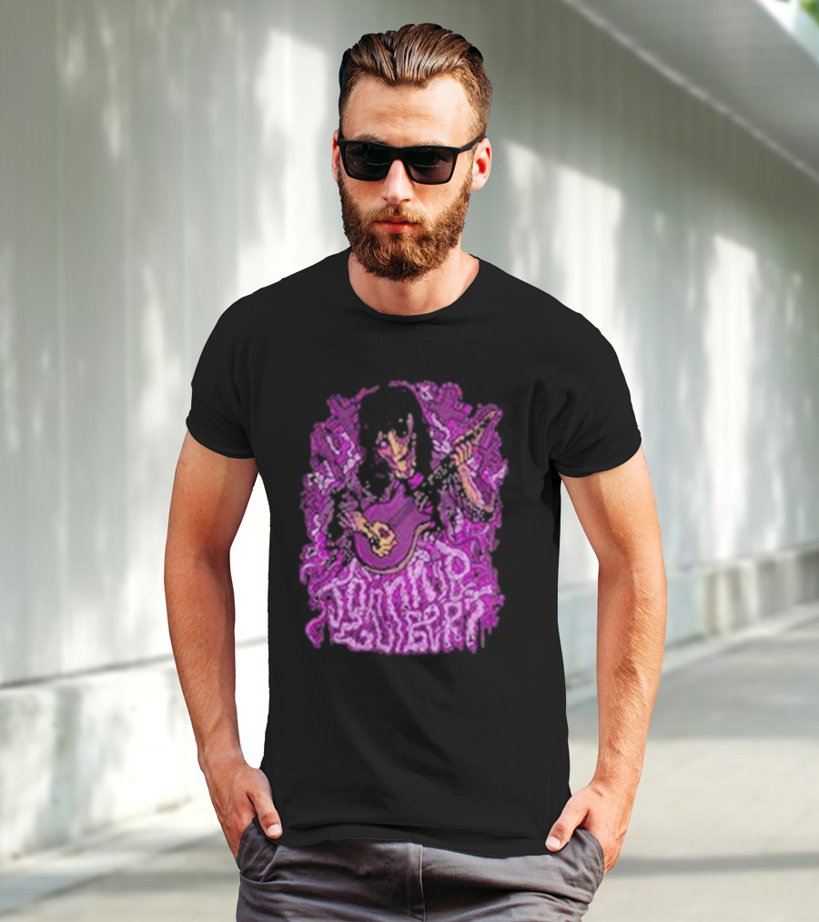 Zombie Johnnie Guilbert Playing Guitar With Purple Background T-Shirt
