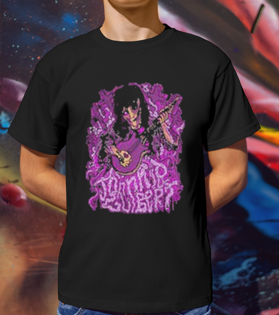Zombie Johnnie Guilbert Playing Guitar With Purple Background T-Shirt
