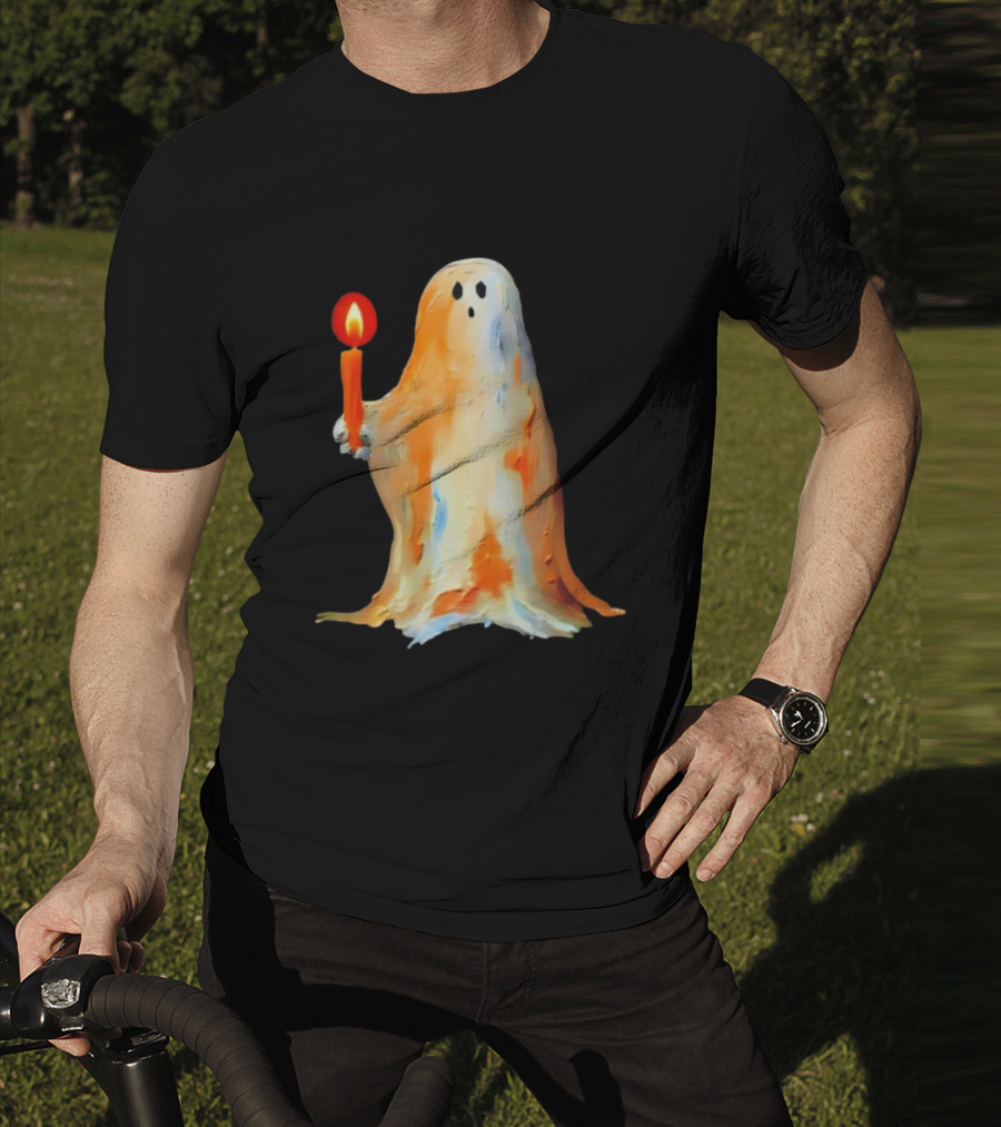 Quality Halloween Candle Holding Ghost T-Shirt