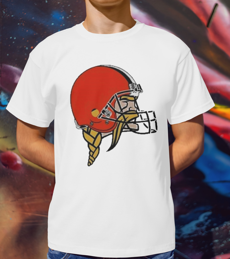 Quality Jay Cuda Browns Vikings Dual Logo Helmet T-Shirt