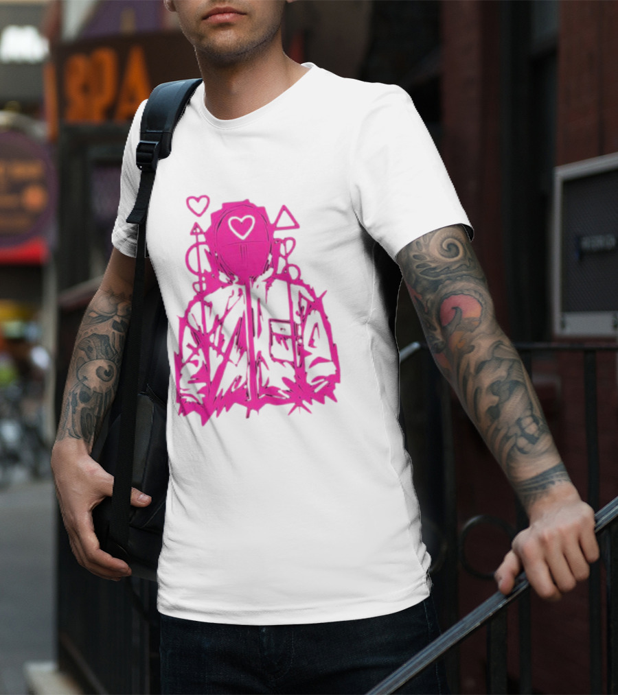 Squid Game Pink Hooded Circle Heart Triangle Symbols T-Shirt