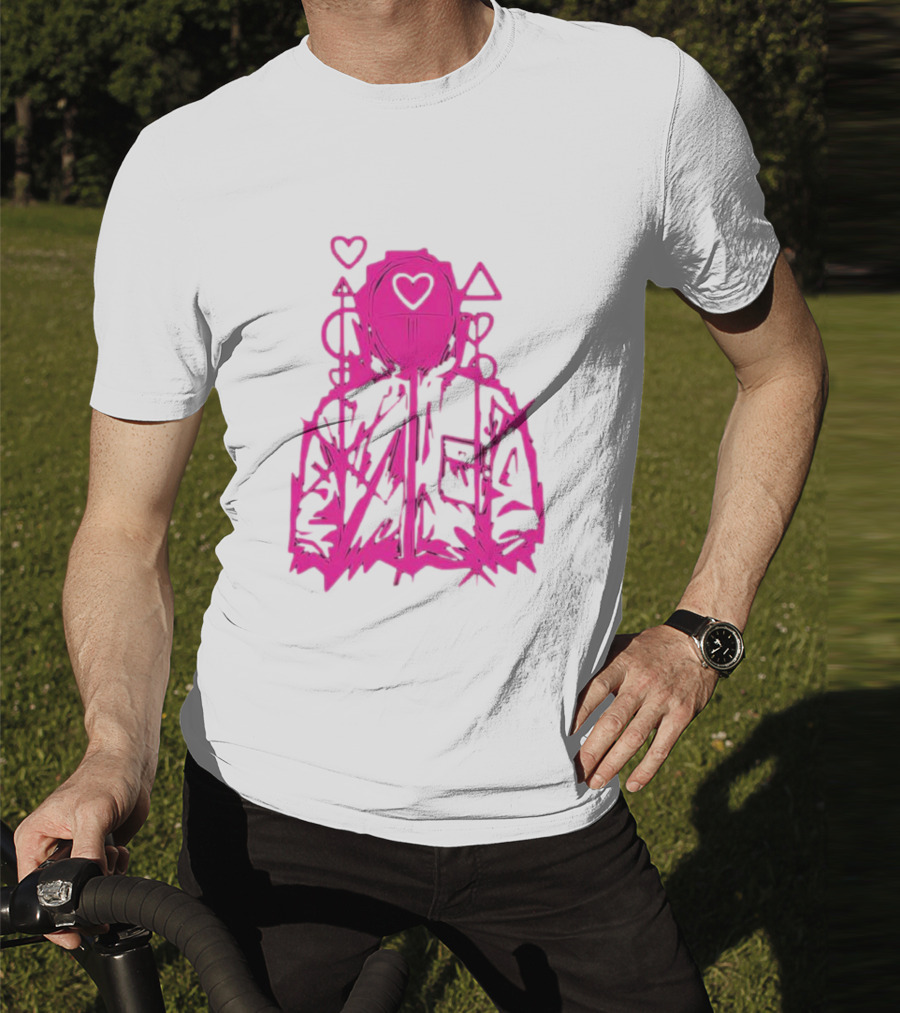 Squid Game Pink Hooded Circle Heart Triangle Symbols T-Shirt